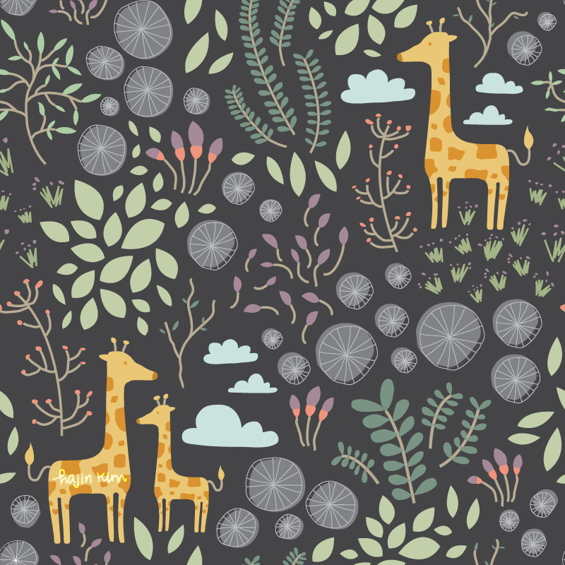 surface pattern giraffe fabric animals cute Textiles plants leaves licensing