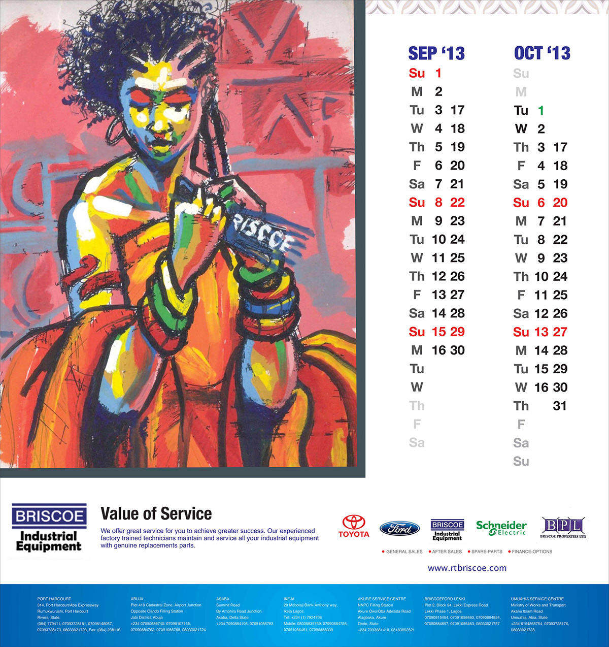 art work african story service colours Unique Cars toyota Ford 2013 calendar nigerian