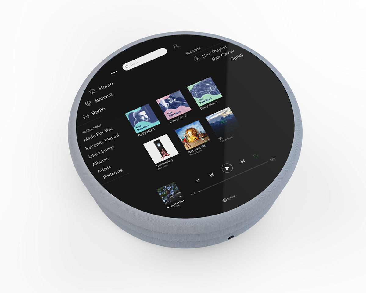 Autonomous concept conceptual design Display music product design  sound speaker spotify touchscreen