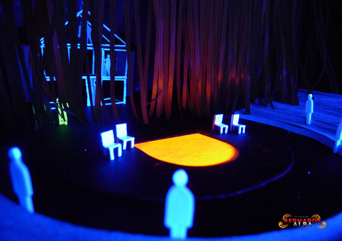Scenic Design theater  Circus contemporary black light neon model set design 