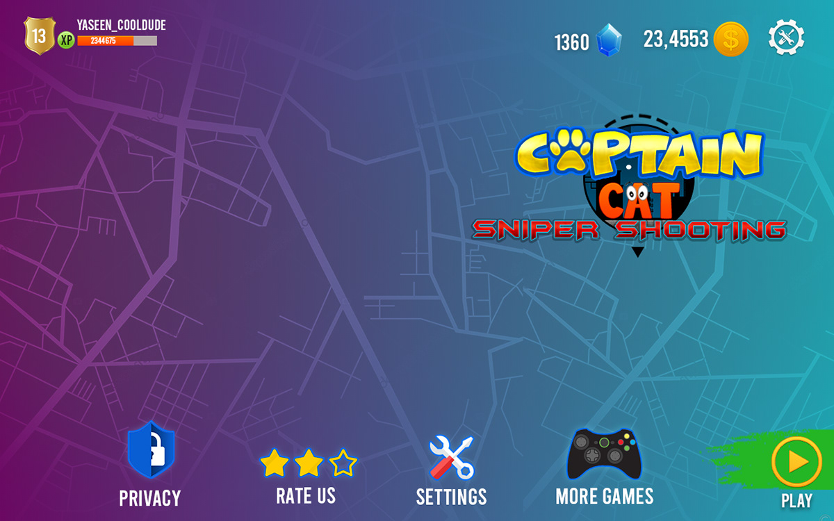 captain cat sniper shooting game UI on Behance