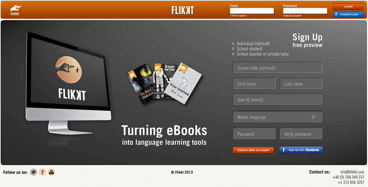 flikkt iPad iphone app Web Website application Reading Languages dictionary translation