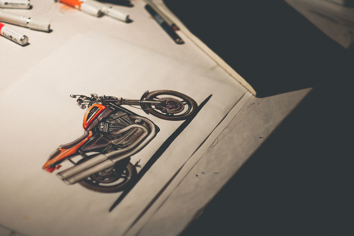 Harley-Davidson harley motorcycle Bike XR1200 sportster orange Marker technical pen