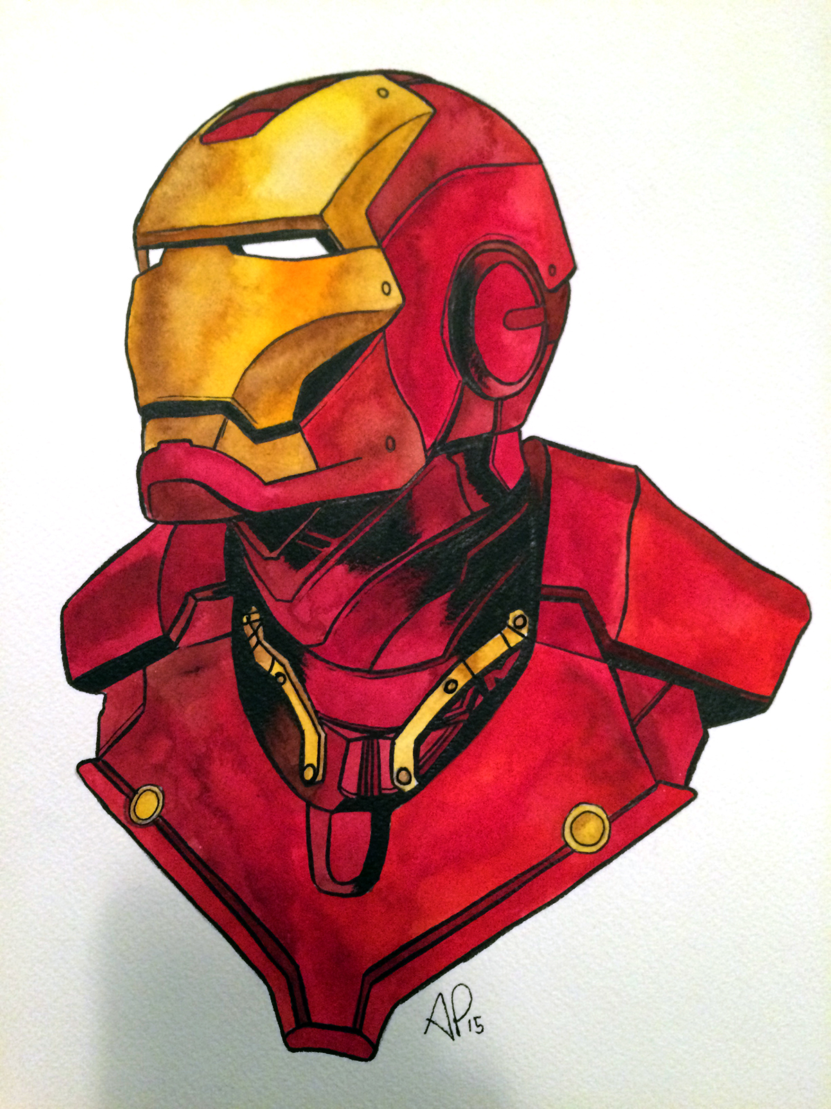 iron man marvel comics watercolor ink gold