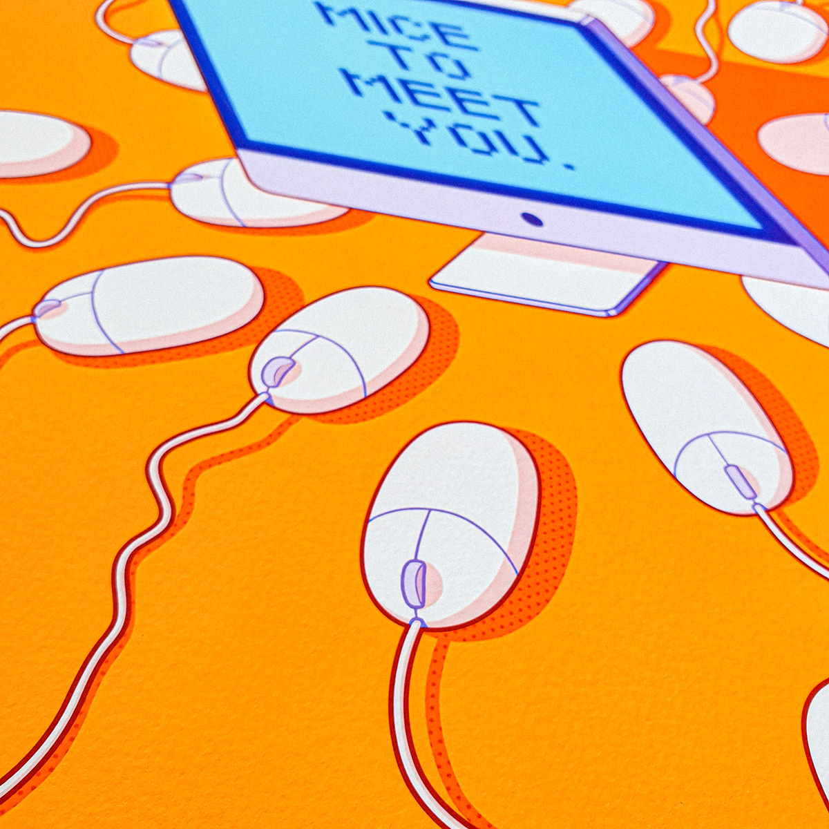 mouse computer . poster . Orange . New Year . isometric . mice . sperm . rat . happy lunar year