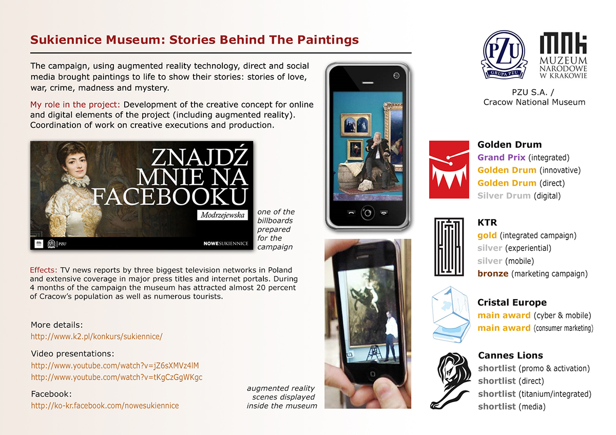 sukiennice  cracow Stories Paintings augemented reality museum mobile iphone Direct social