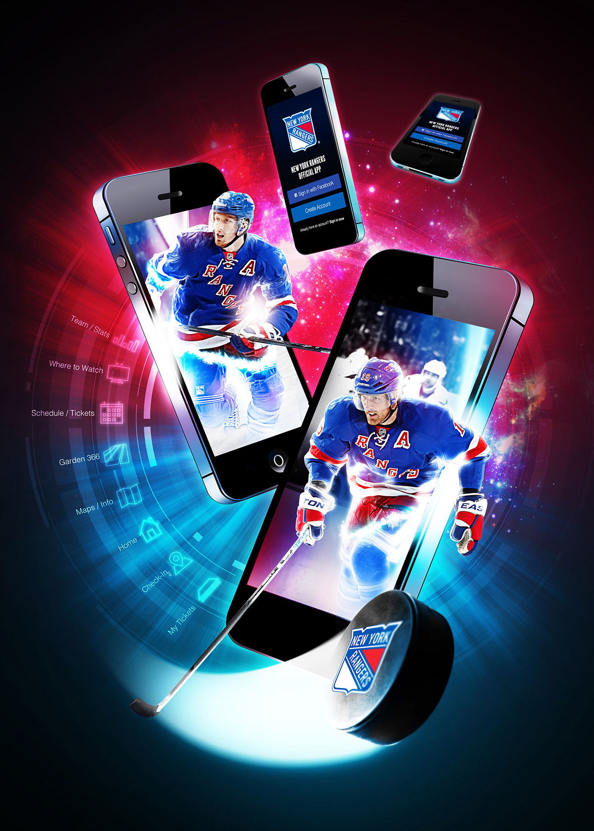 poster sports red blue hockey mobile phone Players action Technology