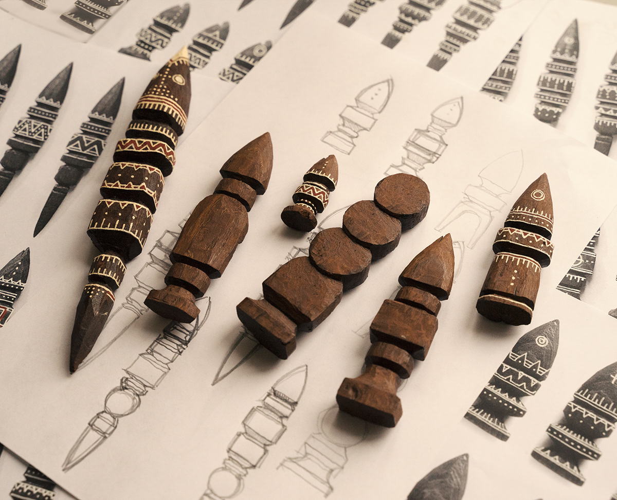 Totem sculpture handmade art tribal pattern Ethnic object concept shapes