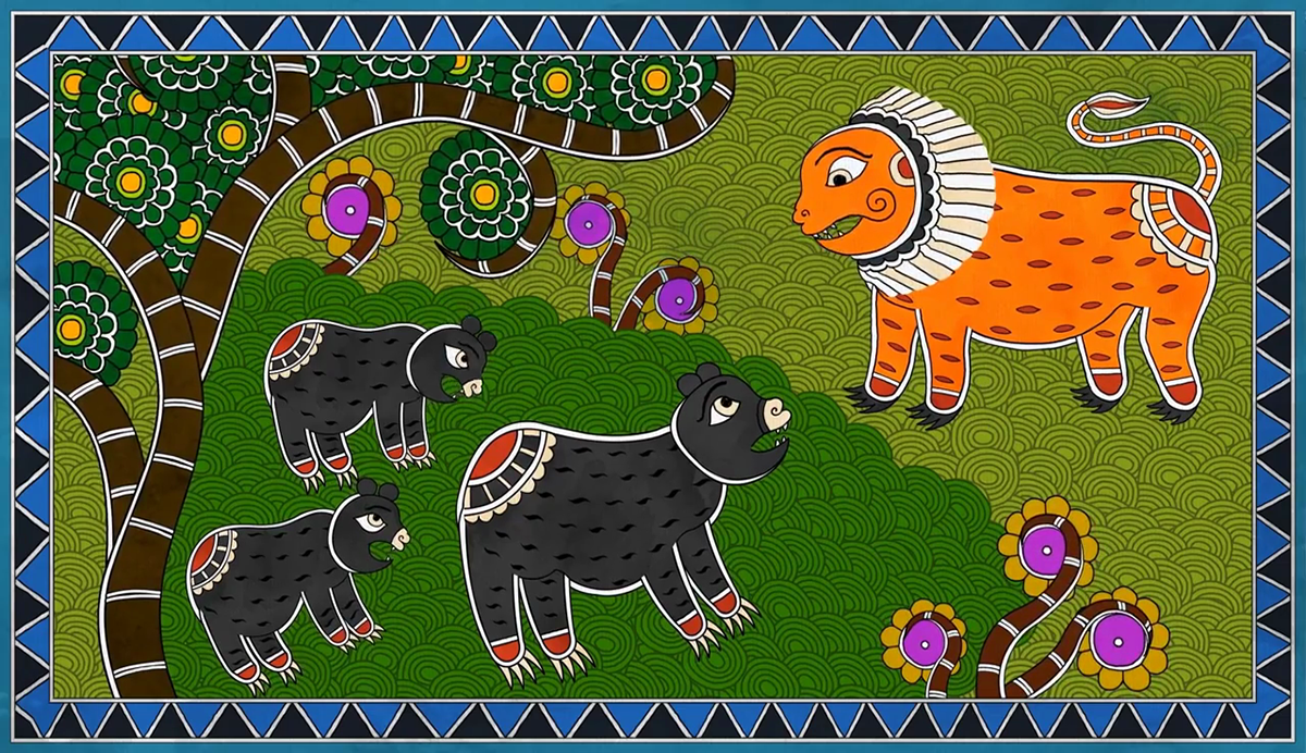 folktales of india folktales animation  madhubani mithila   ILLUSTRATION  India Uttarpradesh  lion's wedding jungle