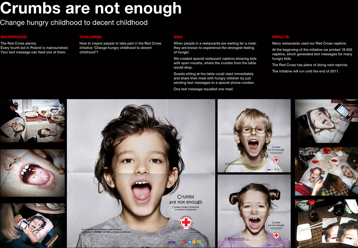 Adobe Portfolio Red Cross crumbs napkin children childhood Hungry charity polish Advertising 