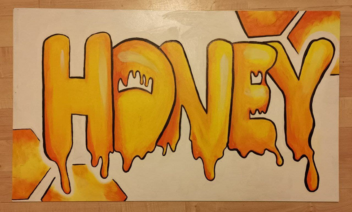acryl biene Graffiti honey Honig leinwand wabe Zeichnung