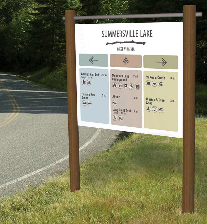 map summersville wayfinding icons graphic design Park recreation natural topography