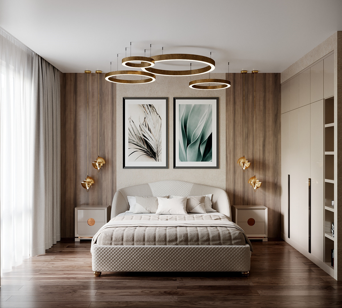 3dsmax bed bedroom design Interior light coloured Picture Plant visualisation wood