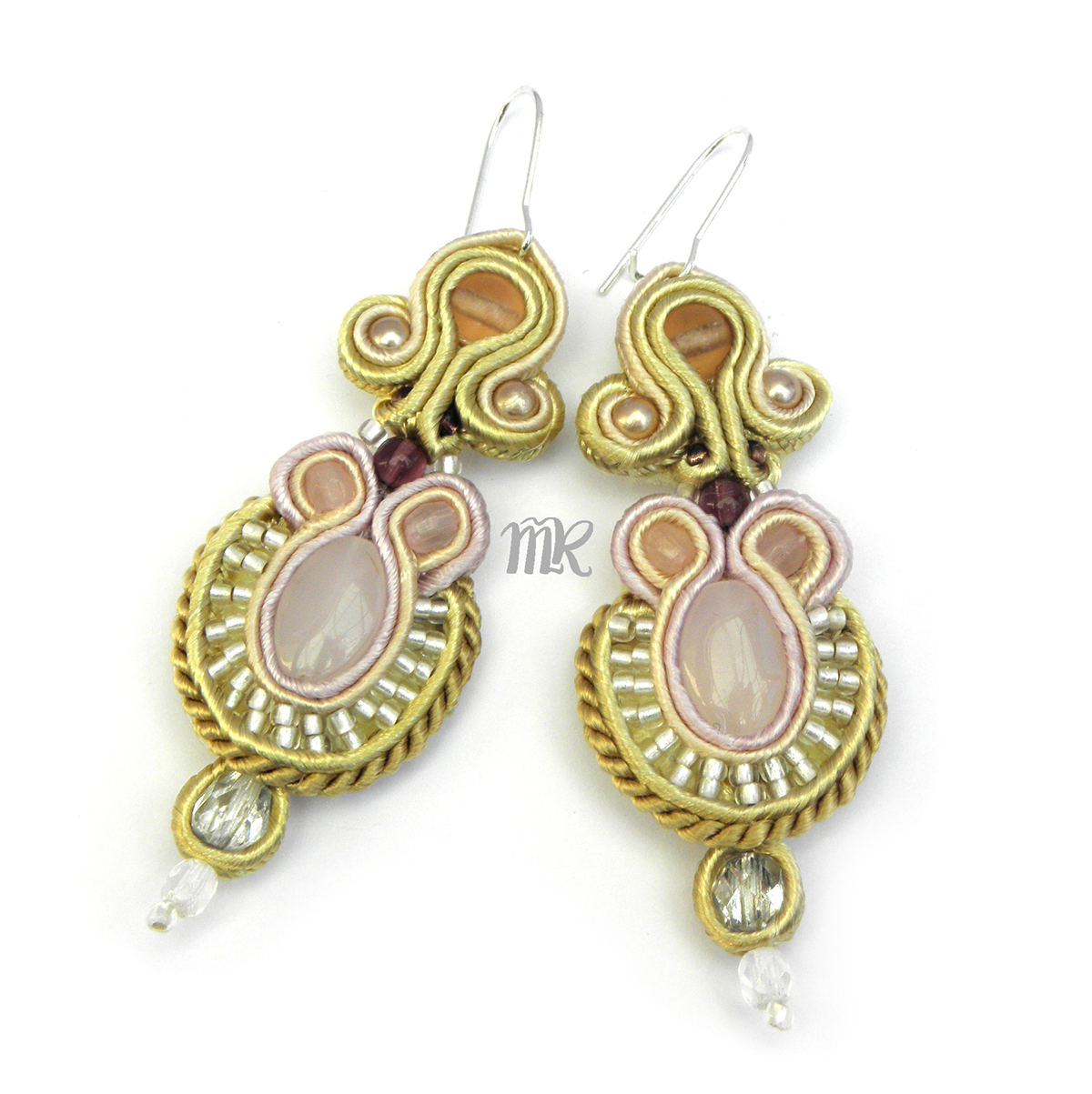 sand soutache earrings Jewellery pink golden peach
