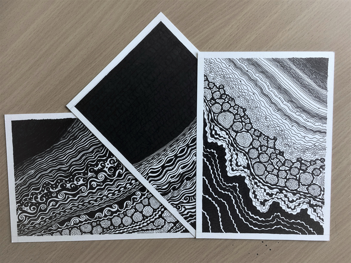 ink drawing sea waves seascape nature patterns water movement decorative ornamental Unique graphic Illustrative