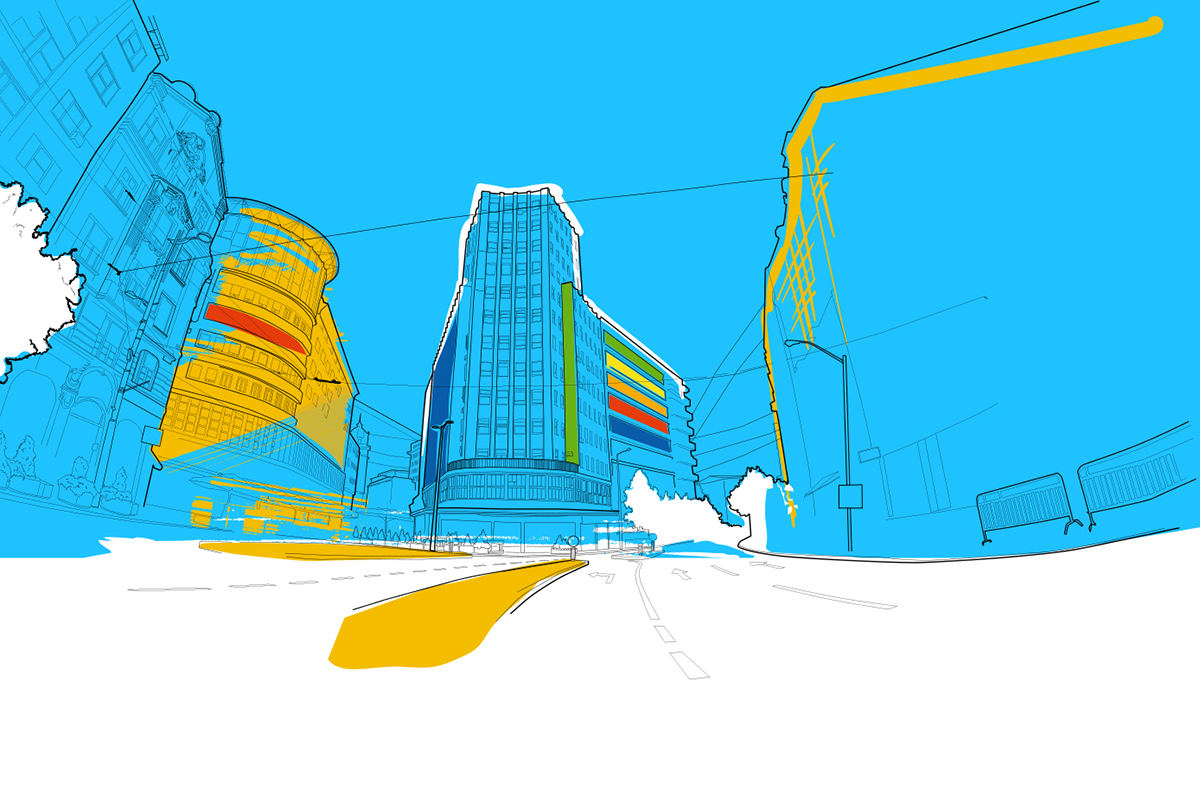 vector ILLUSTRATION  digital city streets scene town Vector Illustration digital illustration colorful