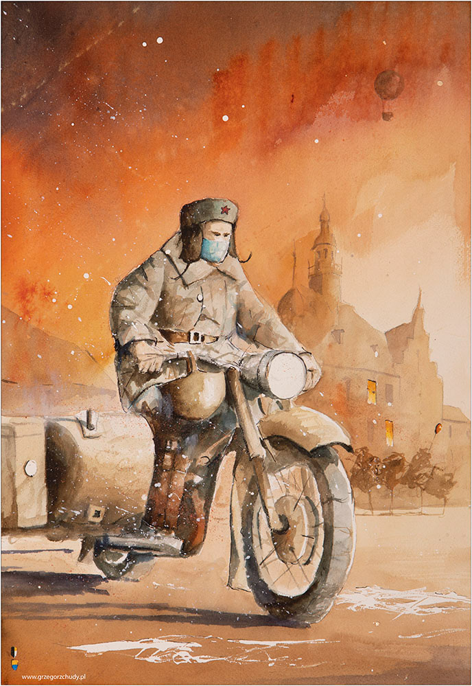 apocalypse aquarelle cavalery cityscape poland silesia Śląsk tarnowskiegory watercolor