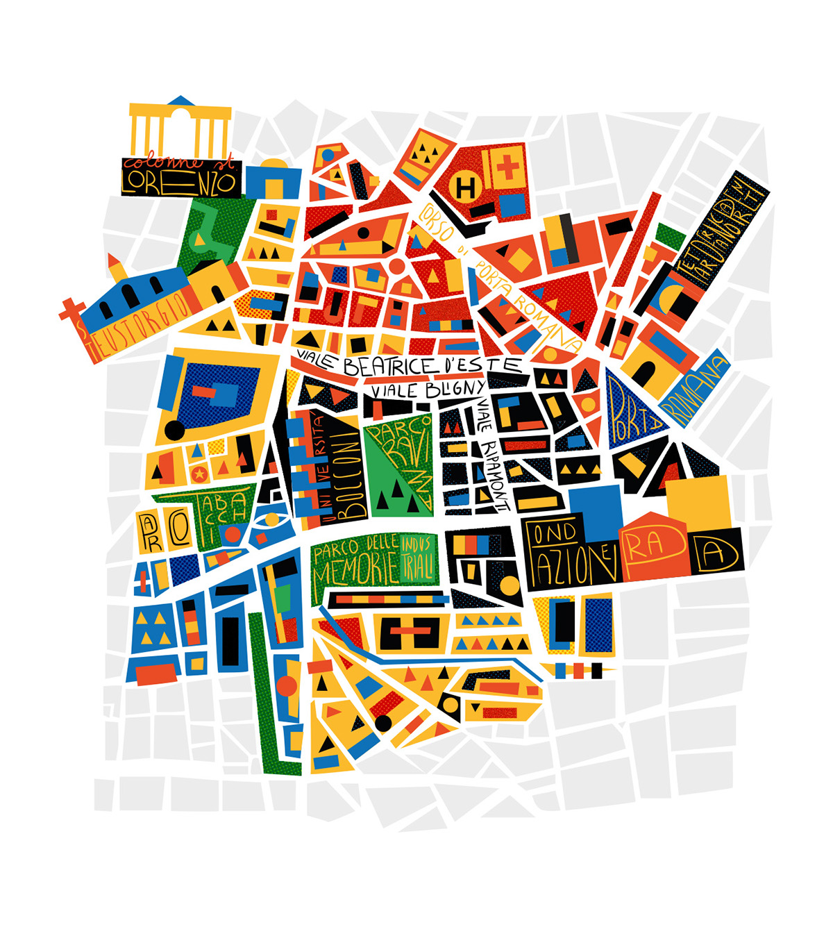 Illos color palette city Urban maps creative colorfull geometric graphic Illustrator detail Geography Street streets