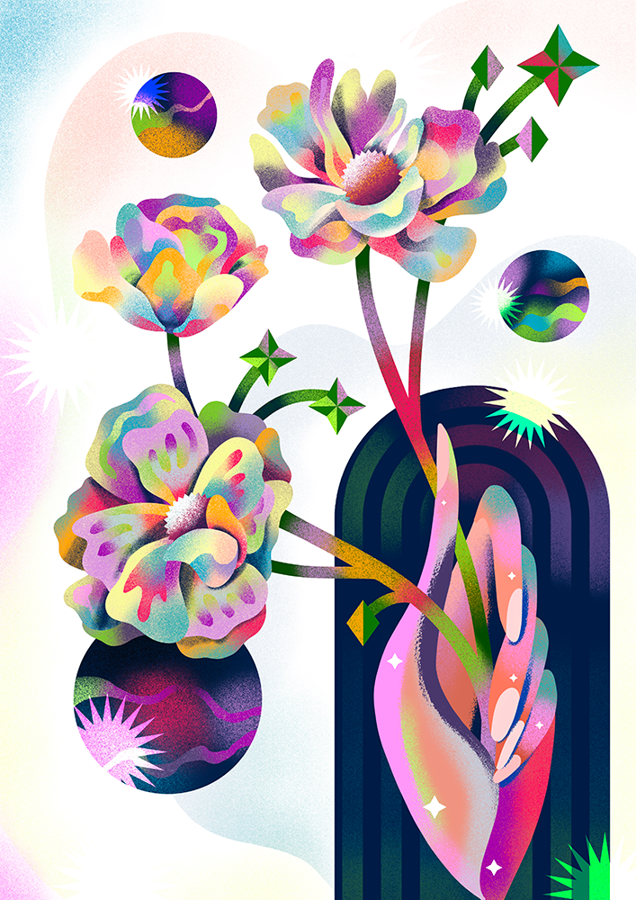 ILLUSTRATION  Digital Art  Graphic Designer Ilustração arte design gráfico Flores Flowers planet cosmos