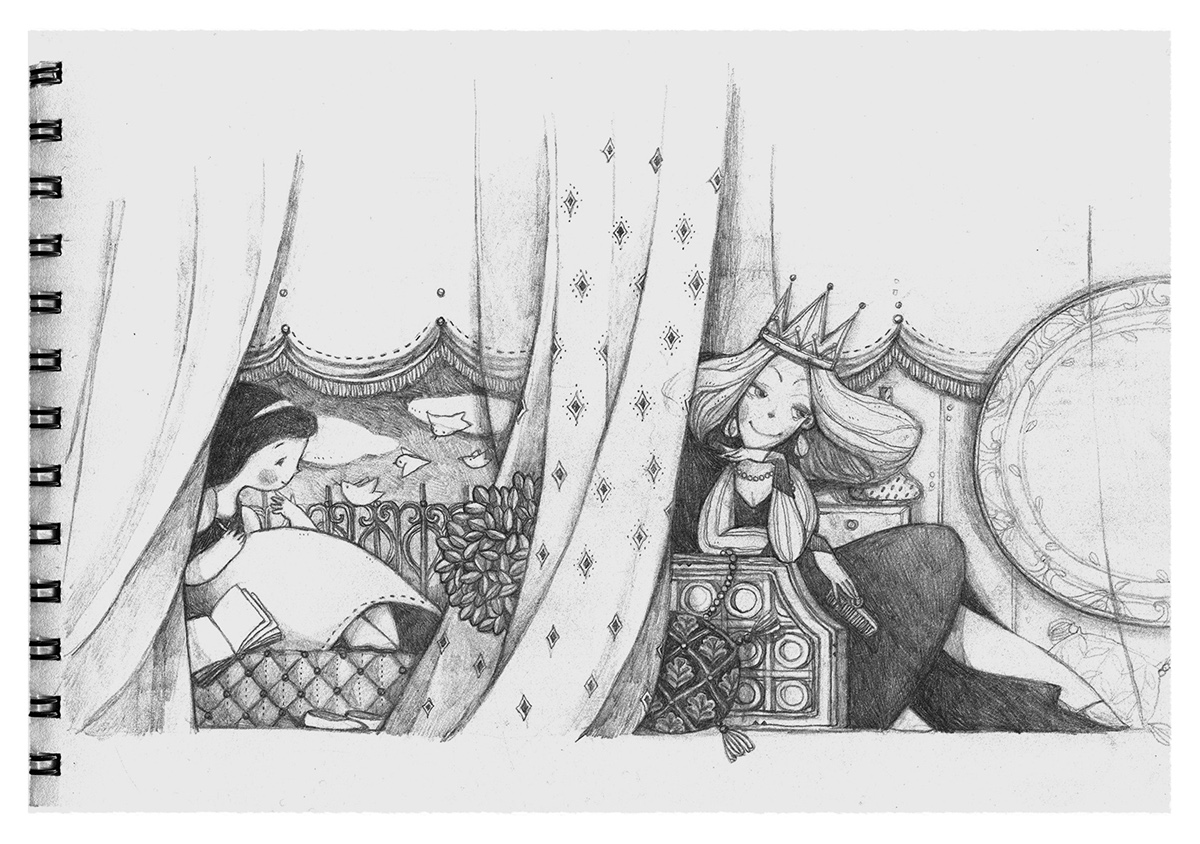 #snowwhite #Fairytale TAMYPU thaimyphuong picturebook pencil Princess #Dwarf #queen #illustration vietnam #BonneyPress #HinklerBooks