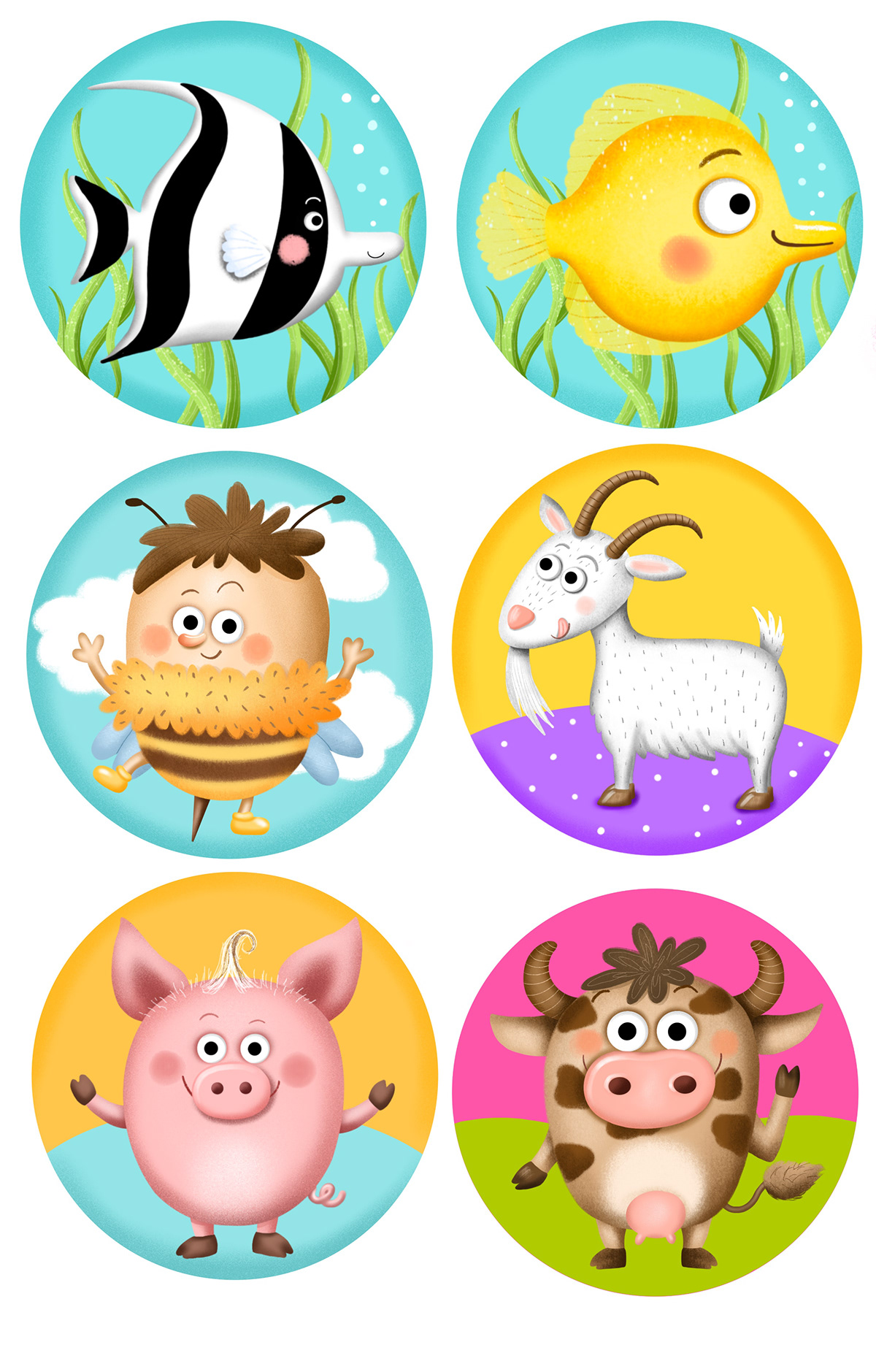 animal bee Character design  children illustration cow cute goat magnet pig fish