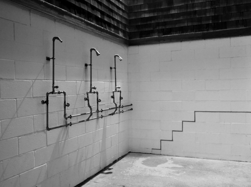 beach  Montauk  geometric  pipes available light black and white long island SHOWER Outdoor shower Ditch Plains pipes cinder blocks