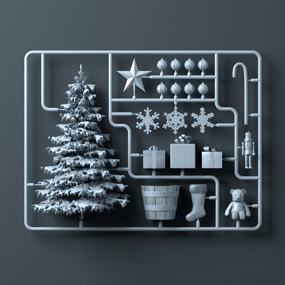 Christmas xmas model model kit airfix christmas Tree Presents solstice winter snow Maxwell Render lightwave 3d