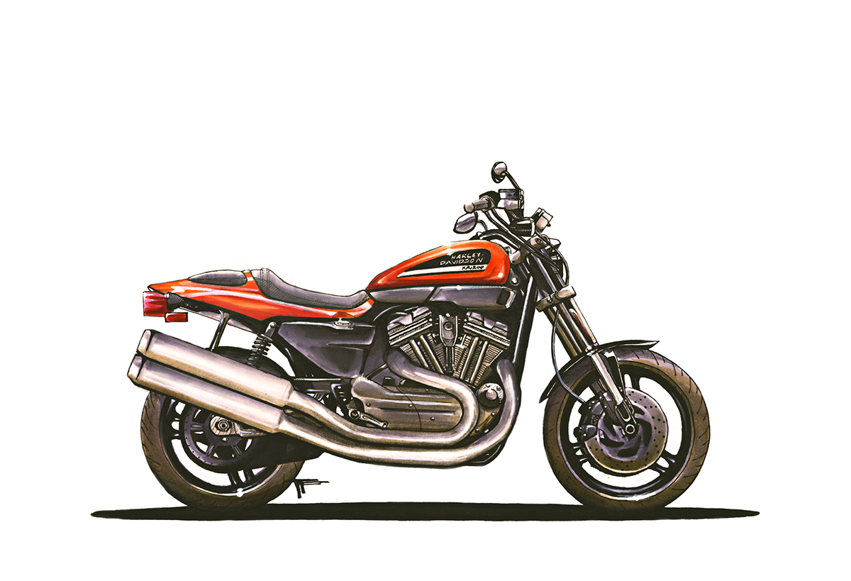 Harley-Davidson harley motorcycle Bike XR1200 sportster orange Marker technical pen