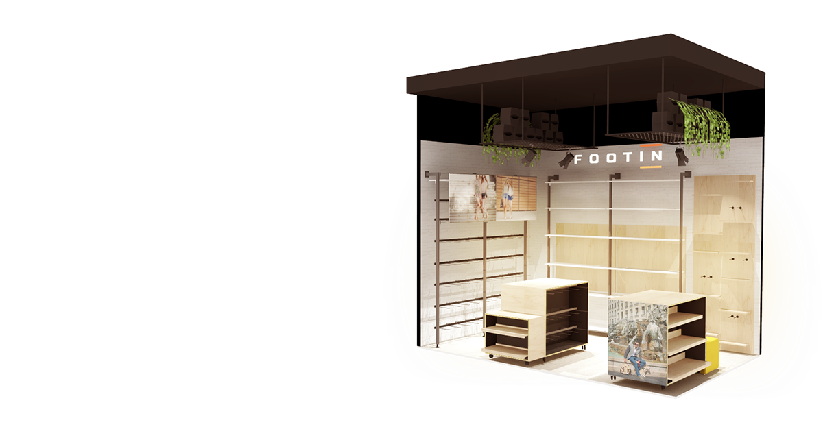 visualisation rendering SketchUP podium footin Retail store concept STORE IN STORE bata bata shoe