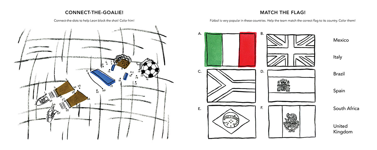 Futbol soccer sports publishing   Doodle book  activity book Children's Books Kids Lit Reading coloring book design connect-the-dots matching word search Blue Wonder Books