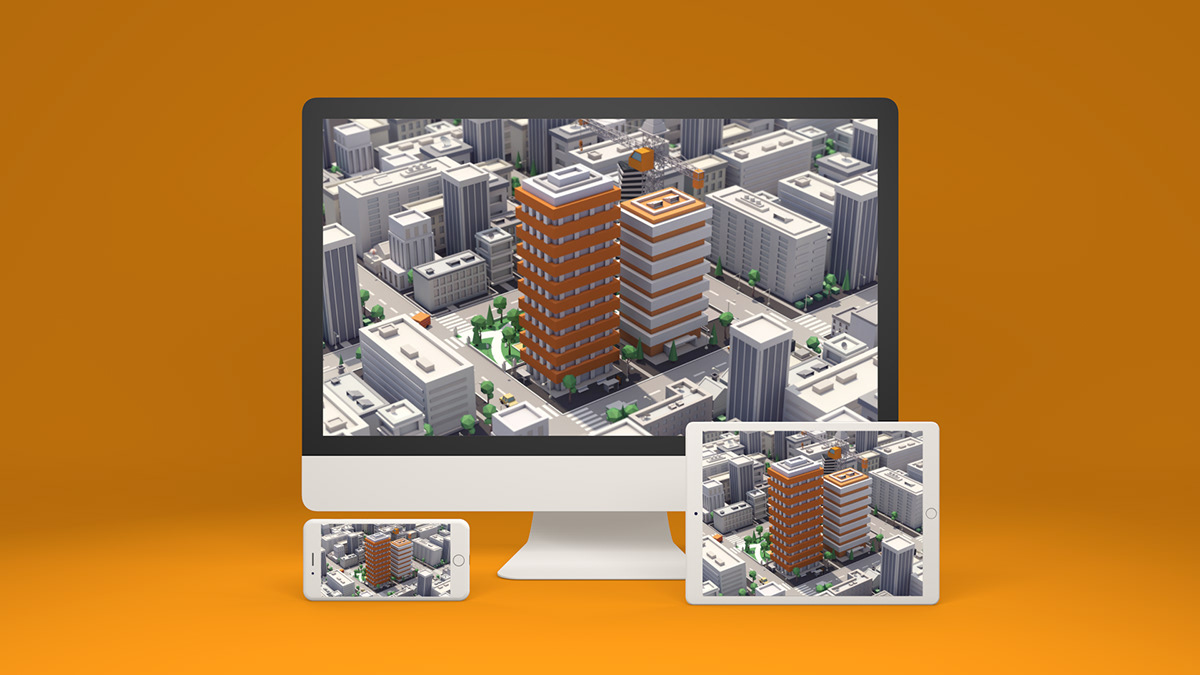 animation  lowpoly c4d city drone tablet Isometric building 3D Low Poly