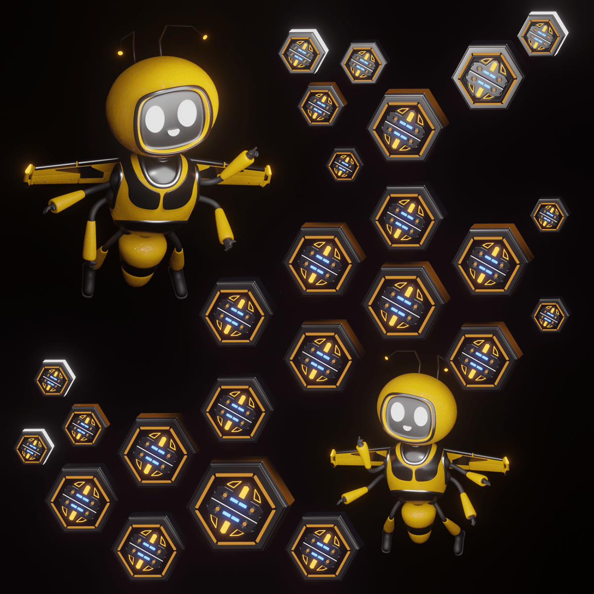 3D 3d modeling bee blender cartoon Character design  digital illustration honeycomb sci-fi