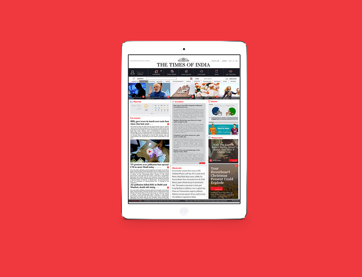 Toi News App Application Design news Updates sports page live news short news times of india iPad App