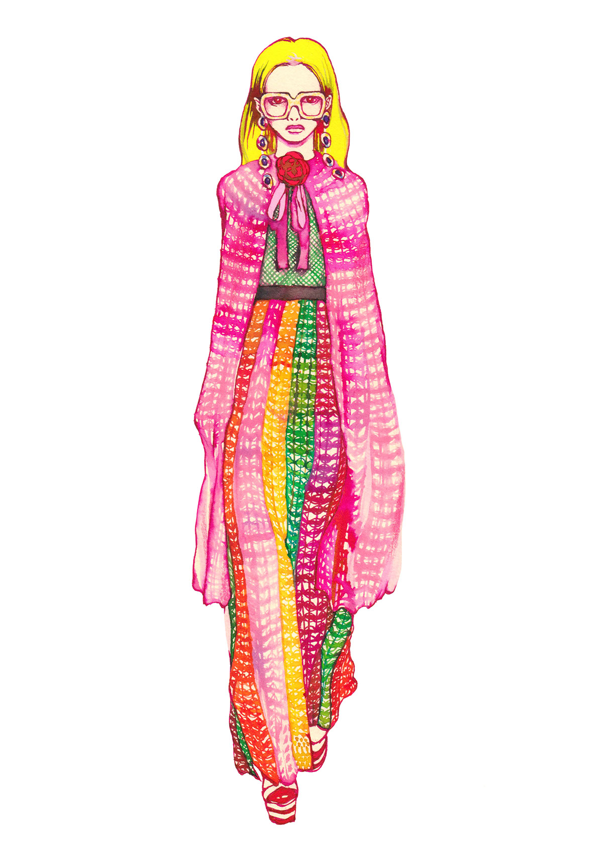 Dunhill gucci fendi pringle of scotland katie eary ss16 fashion week fashion illustration ink pencil model colours art pastel