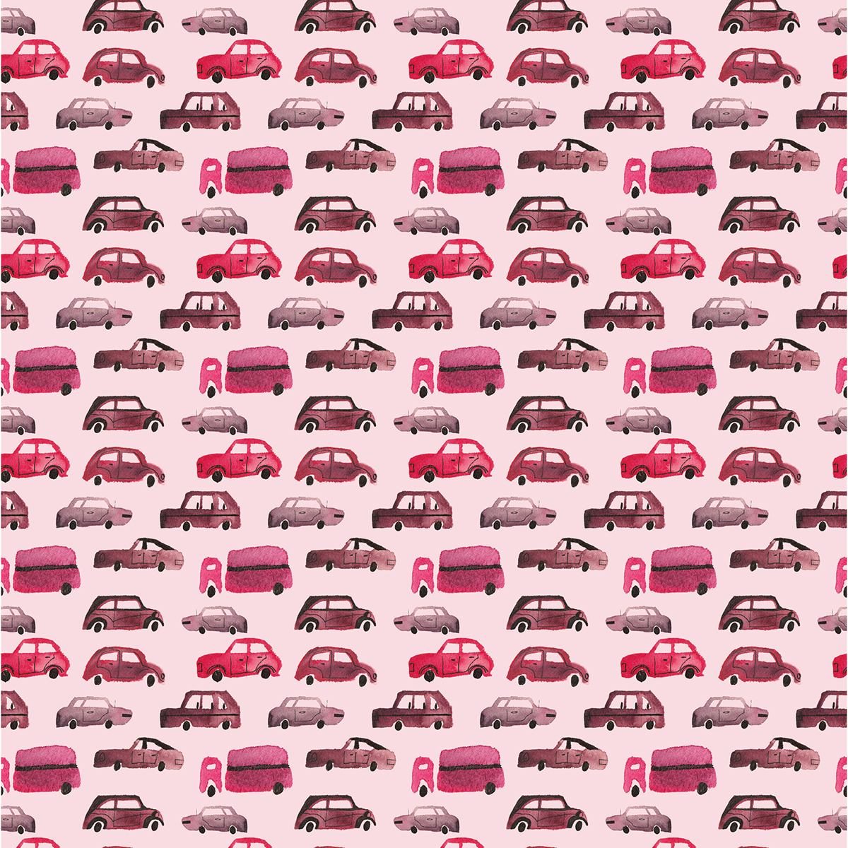 pattern Patterns print prints watercolor gouache house town polka dot winter red pink Cars vintage