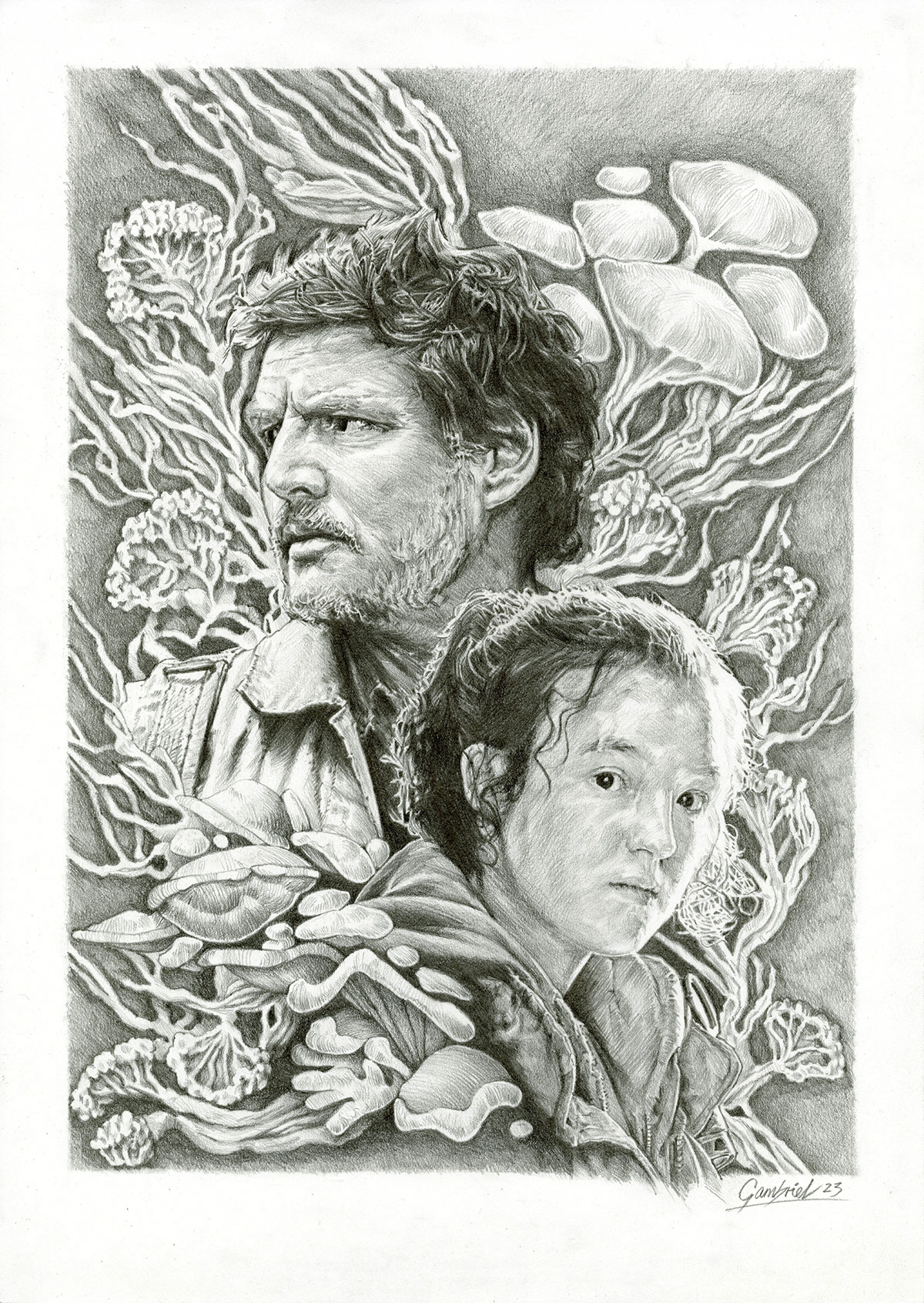 Pencil drawing The Last of Us fanart portrait for sale video game tv series Poster Design