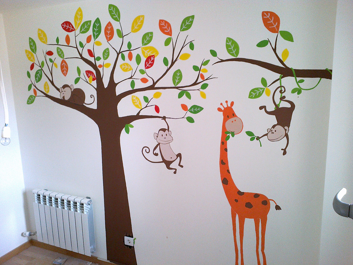 pintura plástica pared Mural Mono jirafa
