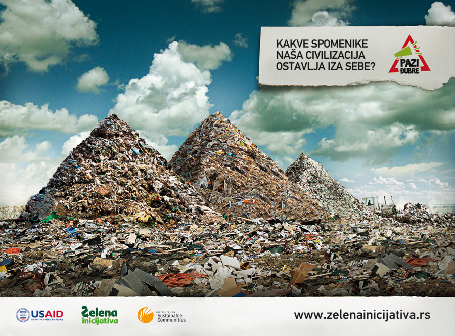 zelena inicijativa billboard pyramid stonehenge trash junk garbage environment green pollution sticker campaign egypt