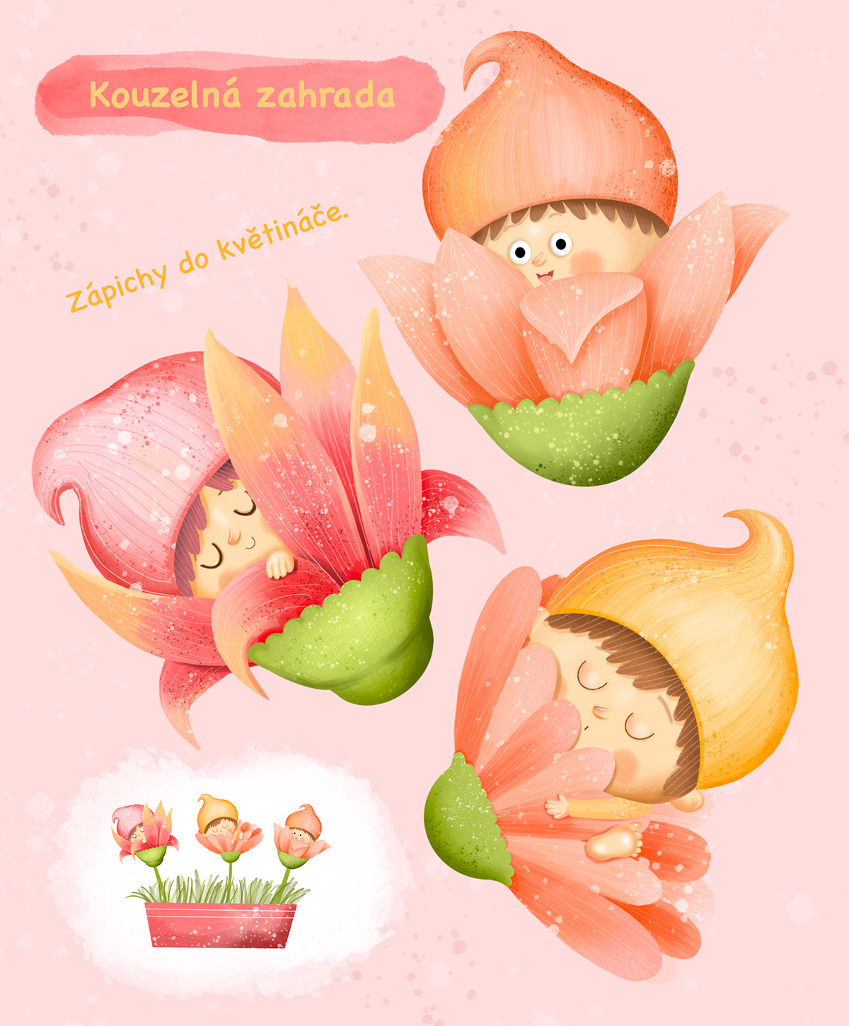 Character design  children children's book ChildrenIllustration cute Elfs fairytale Flowers kids pink