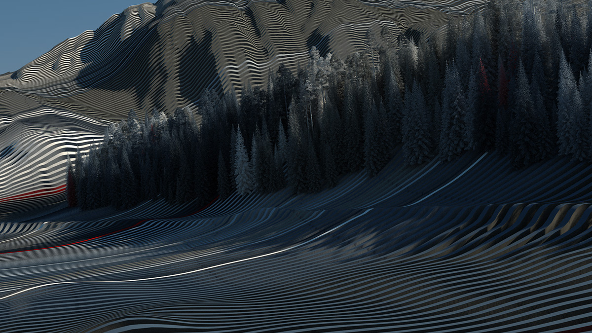 blue winter Spielberg f1 race track forest alps austria Racing stripes gradient