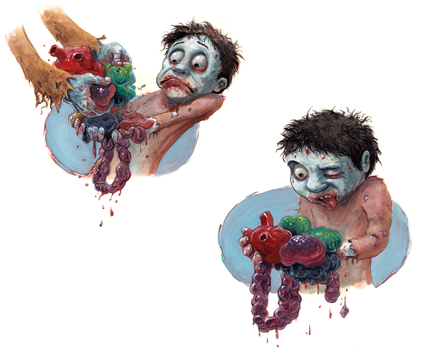 watercolor gouache  picture book  zombies