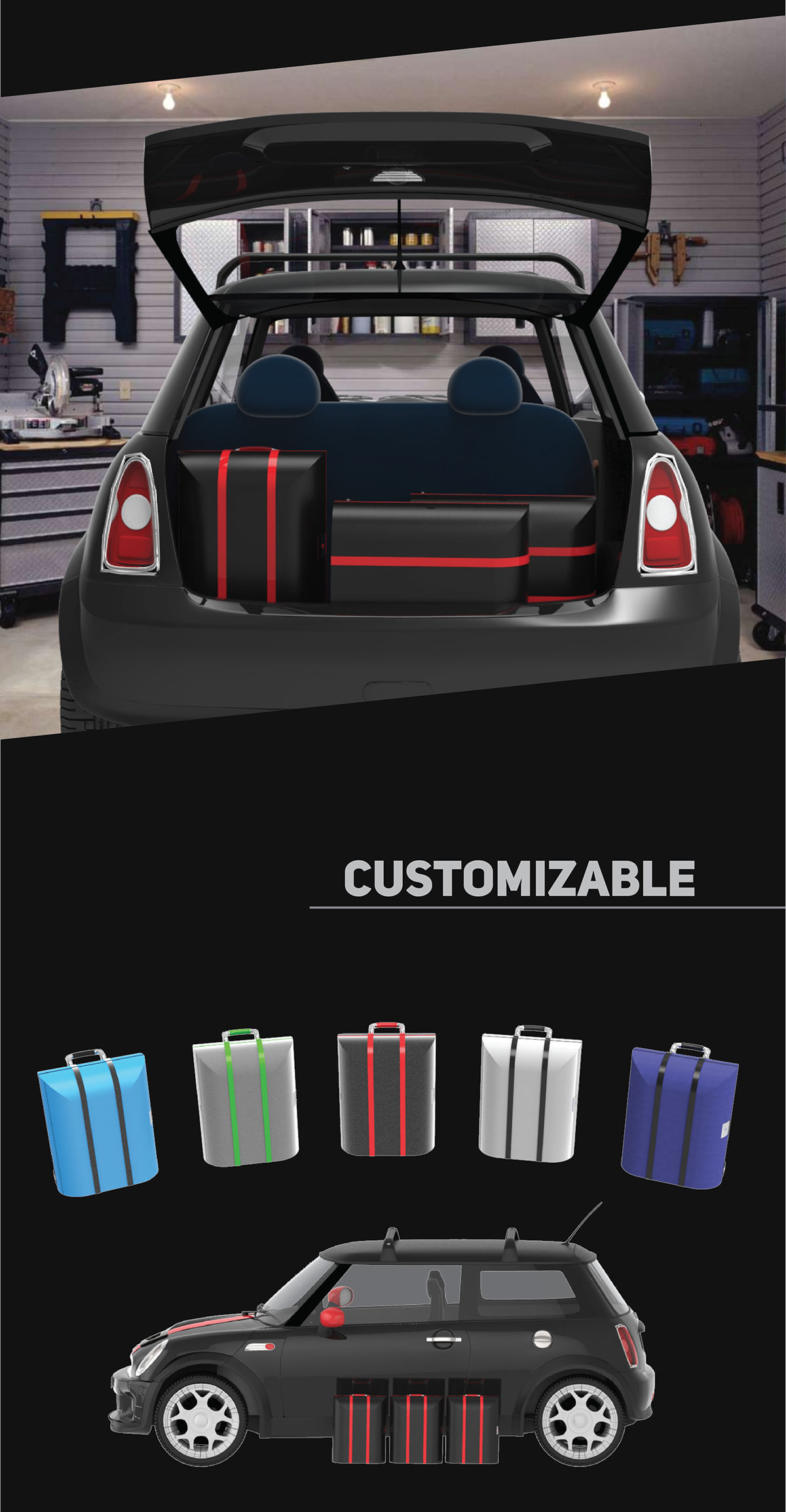 MINI cooper trunk luggage vacuum suitcase Travel trolley valigia sottovuoto pump Space  minimum BMW bag