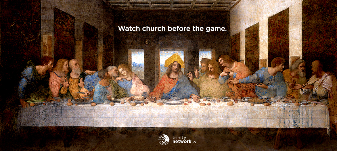 Trinity Tv foam finger church advertising billboard social media advertising Last Supper