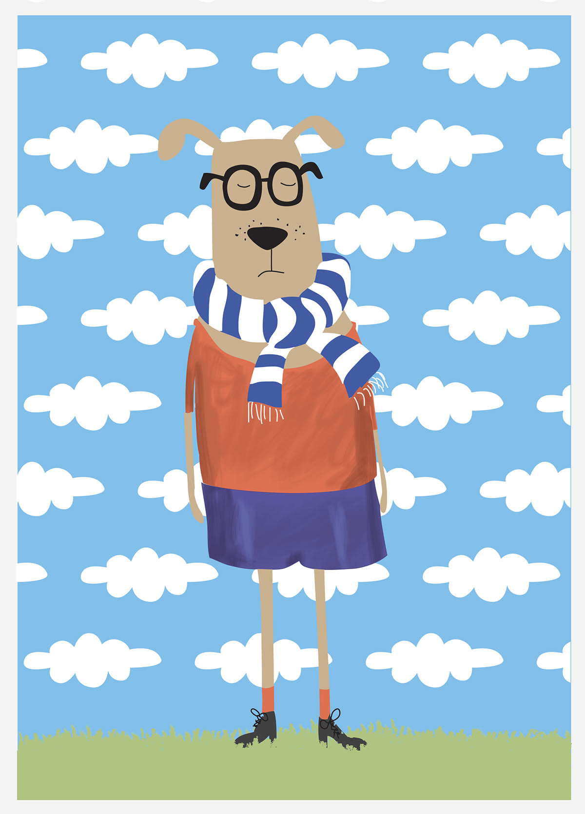 dog rabbit animal card funny glasses clouds