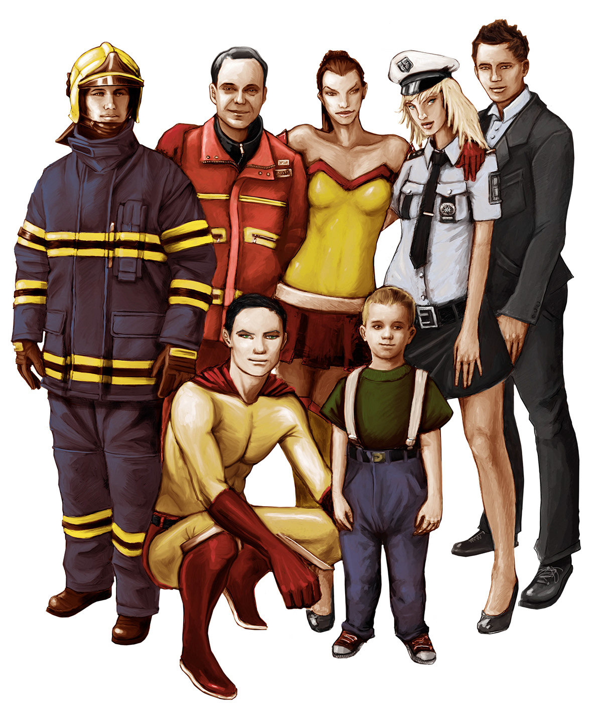 Super Hero Policeman fireman child doctor salvator joint rescue service