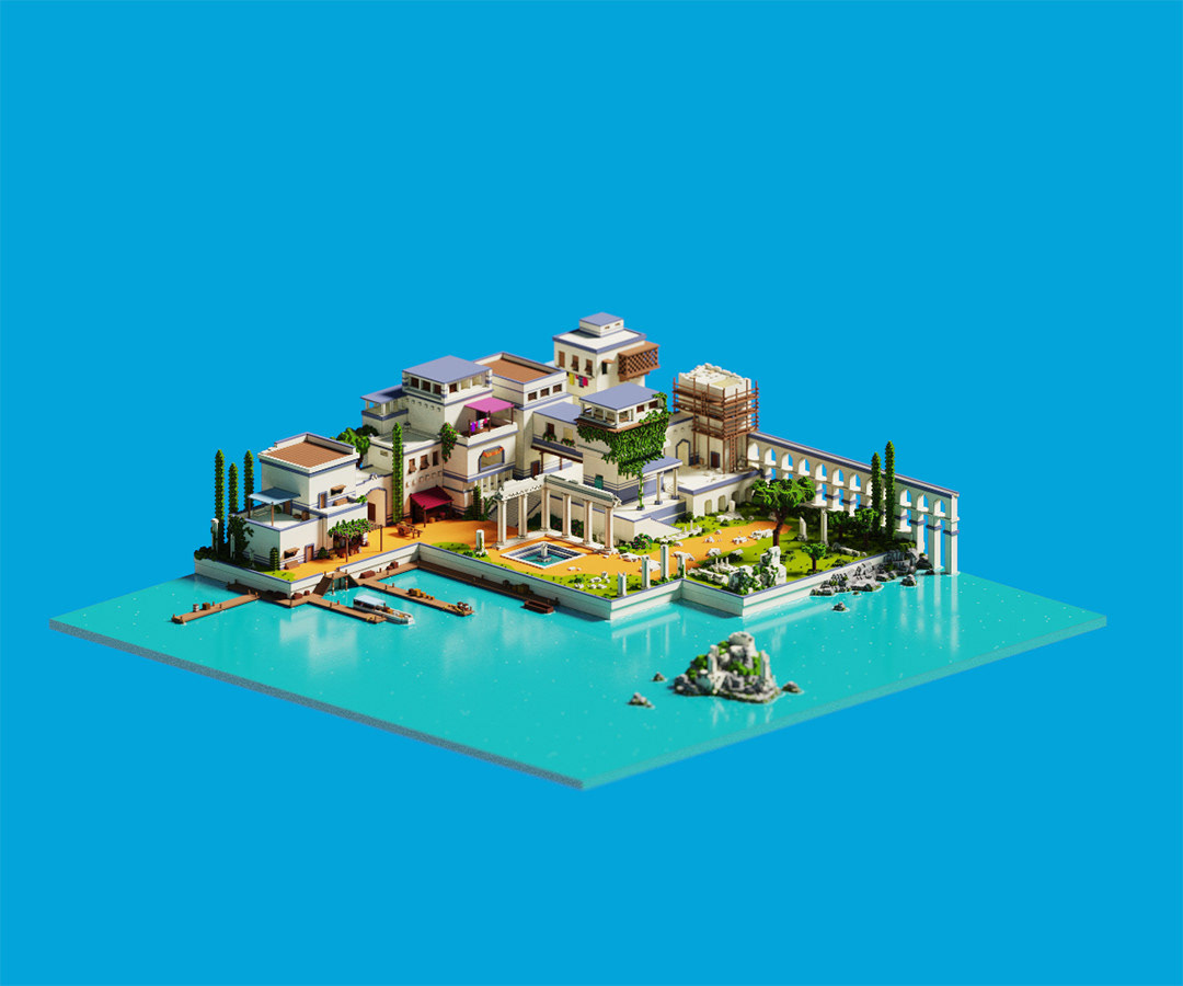 Island voxelart lowpoly 3D Isometric pixelart voxel videogame