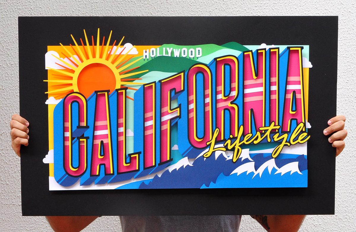 paper craft papercraft colored tactile design hollywood California lifestyle Cali lettering type cutting