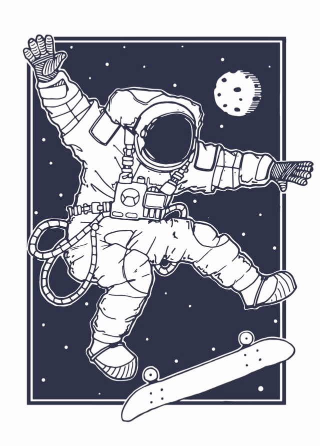 Space  astronaut spaceman moon stars ILLUSTRATION  skate Skating tshirt Tshirt Design graphic design  photoshop Illustrator vector