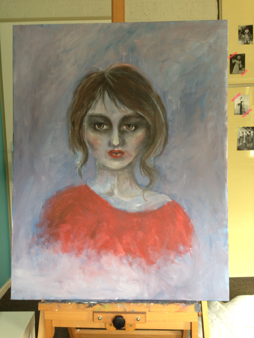 painting   portrait woman red