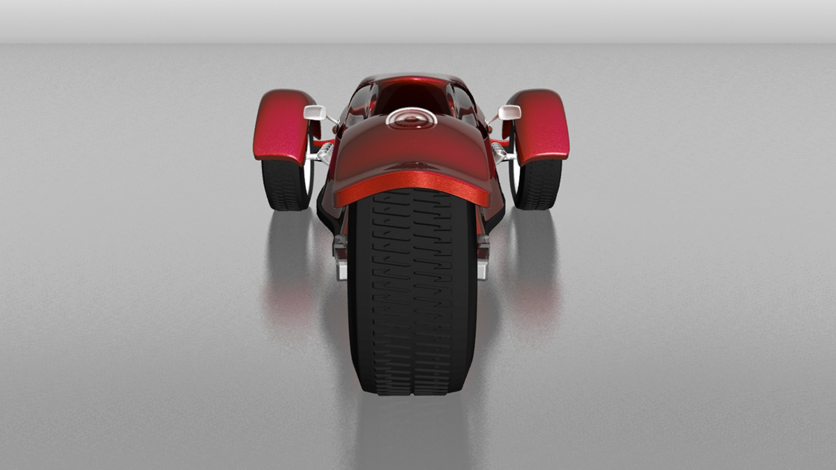 car concept three wheeler red Retro speed 3D 3dmax